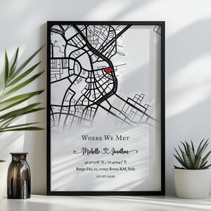 Personalized Where We Met Map– Custom Location Map Wall Art Gift for Couple, Anniversary, Wedding, Engagement Gift, Custom Coordinates Print