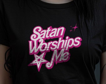 Satan Worships Me Shirt Retro Doll Vintage Tee Lets Go Party Birthday gag Gift for her T-shirt Satanic Tees Cute Playful Anti Shirts