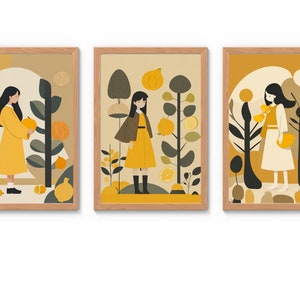 Girl with Lemon Tree Wall Art, Digital Print Home Decor, Instant Download, Minimalism