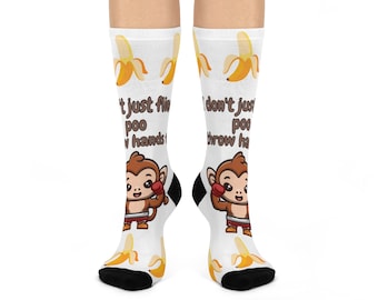 I Don&#39;t Just Fling Poo, I Throw Hands Too Socks (White)/Funny Monkey Socks/Gift for Monkey Lovers/Christmas Gift/Stocking Stuffer/Cute Socks
