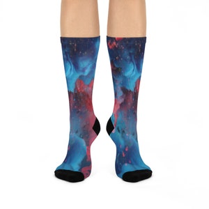Calcetines acolchados con nubes rosas y azules, calcetines artísticos, gran regalo, calcetines bonitos, calcetines cálidos y acogedores