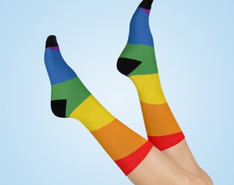 Pride Rainbow Cushioned Crew Socks, LGBTQ+ Pride Socks, Gay Pride Socks, Cozy Rainbow Socks, Great gift for LGBTQ+ Friends, Gay Ally