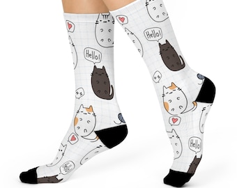 Happy Kitty Cushioned Crew Socks/Gift for Cat Lovers/Christmas Gift/Birthday Gift/Stocking Stuffers/Cute Socks/Happy Kitty