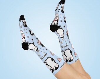 Cozy Penguins Cushioned Crew Socks/Gift for Penguin Lovers/Cute Socks/Christmas Gift/Stocking Stuffer/Birthday Gift/Cute Penguins