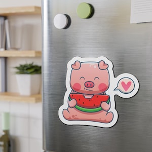 Cute Piggie Watermelon Die-Cut Magnets, Fun Fridge Decor, Gifts for Animal Lovers, Summer Vibes, Playful Kitchen Accessories