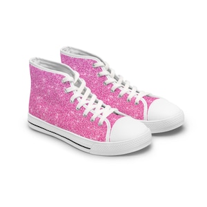 Pink Glitter Print Women&#39;s High Top Sneakers/Gift for Her/Birthday Gift/High Top Converse/Sweetheart Canvas Sneakers/High Top Trainers
