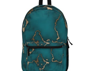 Teal Marble Backpack, Trendy School Bag, Stylish Travel Backpack, Modern Tote for Students, Unique Fashion Accessory