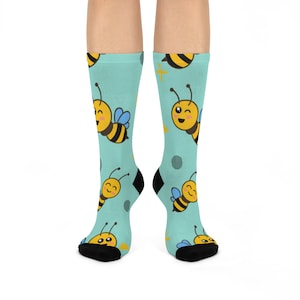 Cute Bee Socks Cushioned Crew Socks/Gift for Bee Lovers/Christmas Gift/Birthday Gift/Stocking Stuffer/Cute Bee Socks/Gift for Sock Lovers