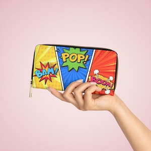 Comic Book Style Zipper Wallet, Fun Wallet Gift, Colorful Coin Purse, Unique Clutch for Teens, Pop Art Accessory
