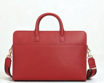Customized Women's Leather Laptop Bag for laptops up to 17 inches, Leather Briefcase, Macbook Bag, Office work bag - 4 colors (US duty paid)