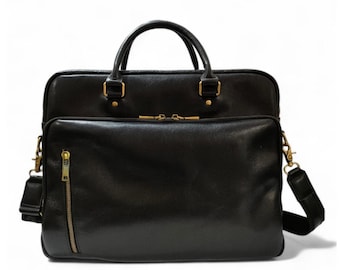 Personalized spacious Leather Laptop Bag, MacBook Pro Bag, Office Bag for Men & Women, Shoulder bag, Leather Bookbag - US duty paid
