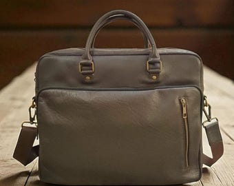 Personalized Spacious Leather Laptop Bag, MacBook Pro Bag, Office Bag for Men Women, Shoulder bag, Leather Bookbag, 4 colors - US duty paid