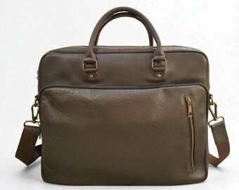 Personalized spacious Leather Laptop Bag, MacBook Pro Bag, Office Bag for Men Women, Shoulder bag, Leather Bookbag, 3 colors - US duty paid