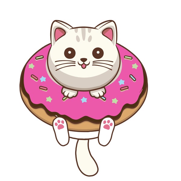 Donut cat svg Cute cat Donut Kawaii kitty Doughnut Sweet animal Baby Bodysuit Kid Girl Shirt Gift for Cat Lovers, Instant Download