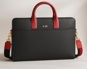 Personalized Leather Laptop Bag – Fits up to 17" laptops, Macbook Bag, Leather Laptop Briefcase, Office work bag - 4 colors (US duty paid)