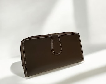 Dark Brown Women Leather Wallet, Personalized Leather Wallet, Phone Wallet for woman, Handmade Long Wallet - 4 colors available