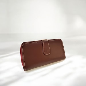 Cartera de cuero para mujer, personalizada, para teléfono, hecha a mano, larga, disponible en 4 colores.