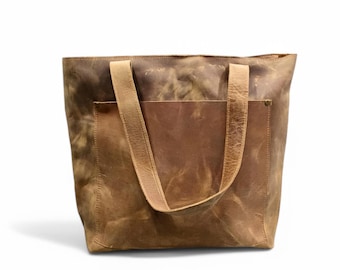 Light Brown Leather Tote Bag: Extra Large Vintage Shoulder Bag