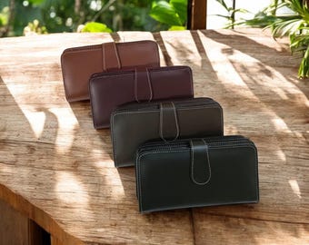 Personalized Leather Long Wallet: Handmade Women's Phone Wallet
