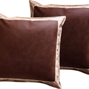 Faux Leather Throw Pillow Covers, Brown Leather Seat Cushion Cover, Leather Cover for Sofa Cushions, House Warming gift, 18x18 inch Set of 2