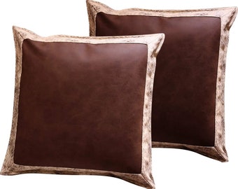 Copricuscini in similpelle: cuscino marrone con punto croce, set da 2 (45 x 45 cm)