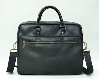 Personalized Spacious Leather Laptop Bag, MacBook Pro Bag, Office Bag for Men Women, Shoulder bag, Leather Bookbag, 3 colors - US duty paid