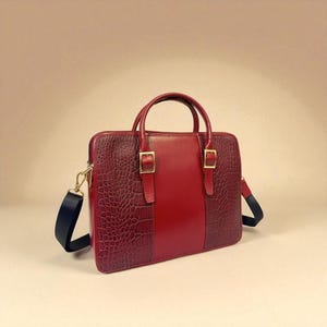 Personalized Leather Tote Bag for Women, Women&#39;s Laptop Bag, Shoulder Bag, Red Leather Messenger Bag, Gift for Women - 2 colors available