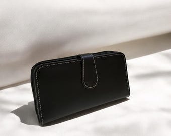 Personalized Leather Long Wallet: Handmade Phone Wallet for Women