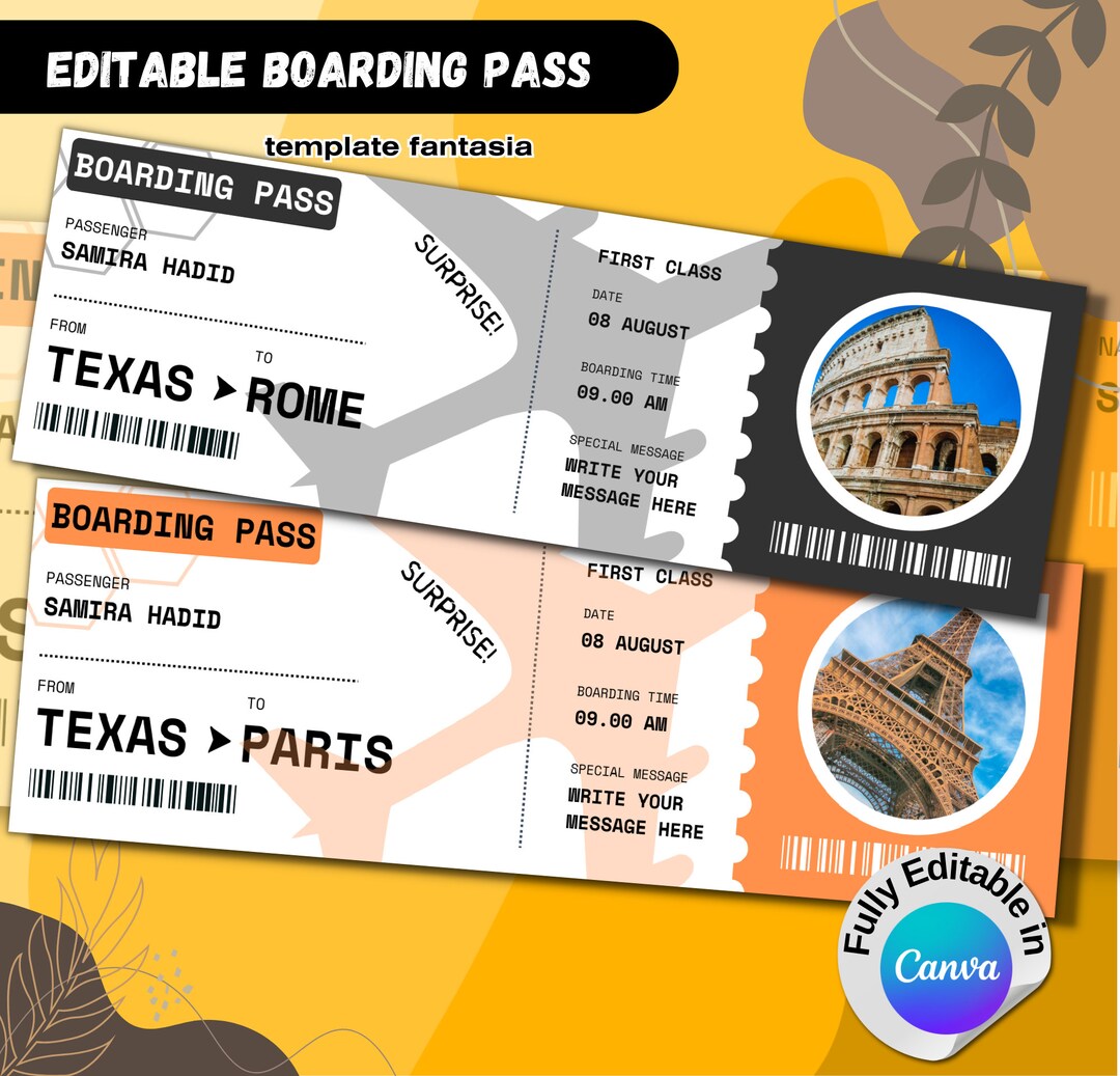 Custom Boarding Pass,faux Boarding Pass,airline Ticket Canva,fake Plane ...