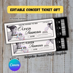 Personalisierte Olivia Rodrigo Eras Konzertkarte | Olivia Rodrigo Surprise Konzertkarte Print | Olivia Rodrigo Tour 2024 Ticket Vorlage