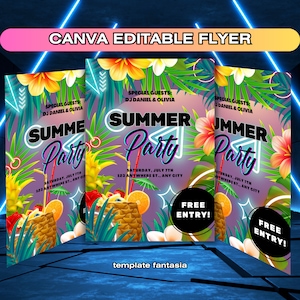 Printable DIY Summer Flyer Canva, Party Flyerse, Summer Break Party Flyer, DIY Summer Flyer Canva, Summer Event Flyer,
