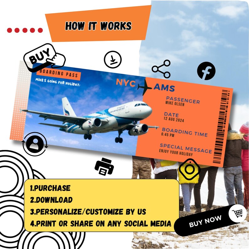 Editable Boarding Pass Template, Canva Airline Ticket, Customizable
