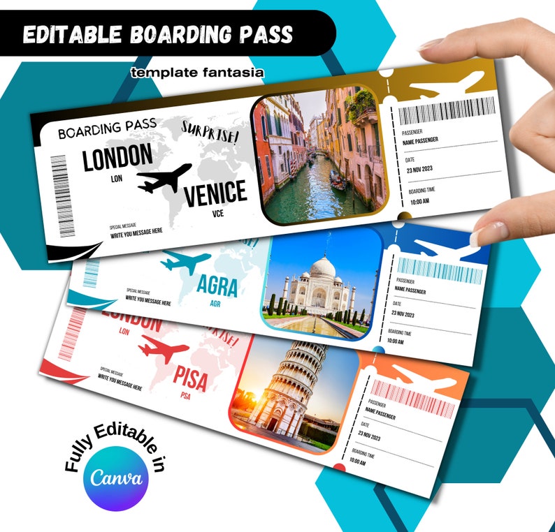 Editable Boarding Pass Canva Template, Printable Airline Ticket