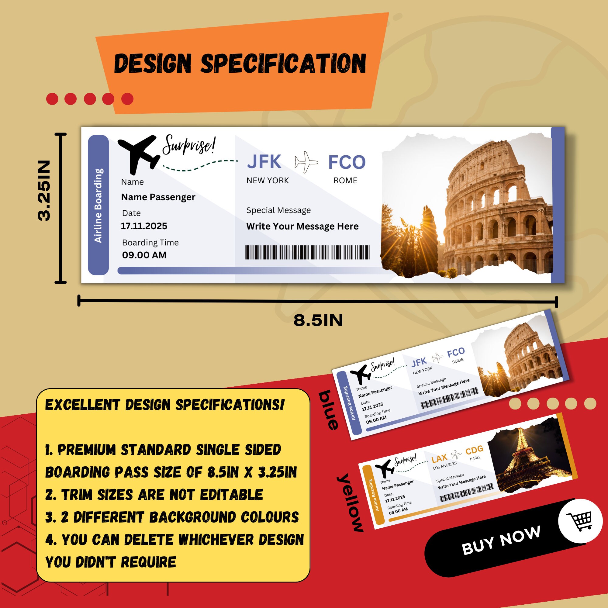 Custom Boarding Pass,faux Boarding Pass,airline Ticket Canva,fake Plane ...