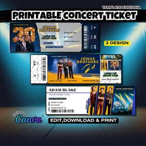 Jonas Brothers Living the Dream Ticket – Concert Surprise Gift, Editable Canva Template, Faux Event Pass, Tour 2025 Keepsake