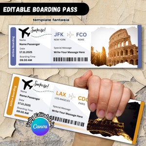 Airline Ticket Canva, fake plane ticket, Surprise Flight, Travel Ticket Print, Custom Boarding Pass, Airplane Ticket, Surprise Trip Reveal