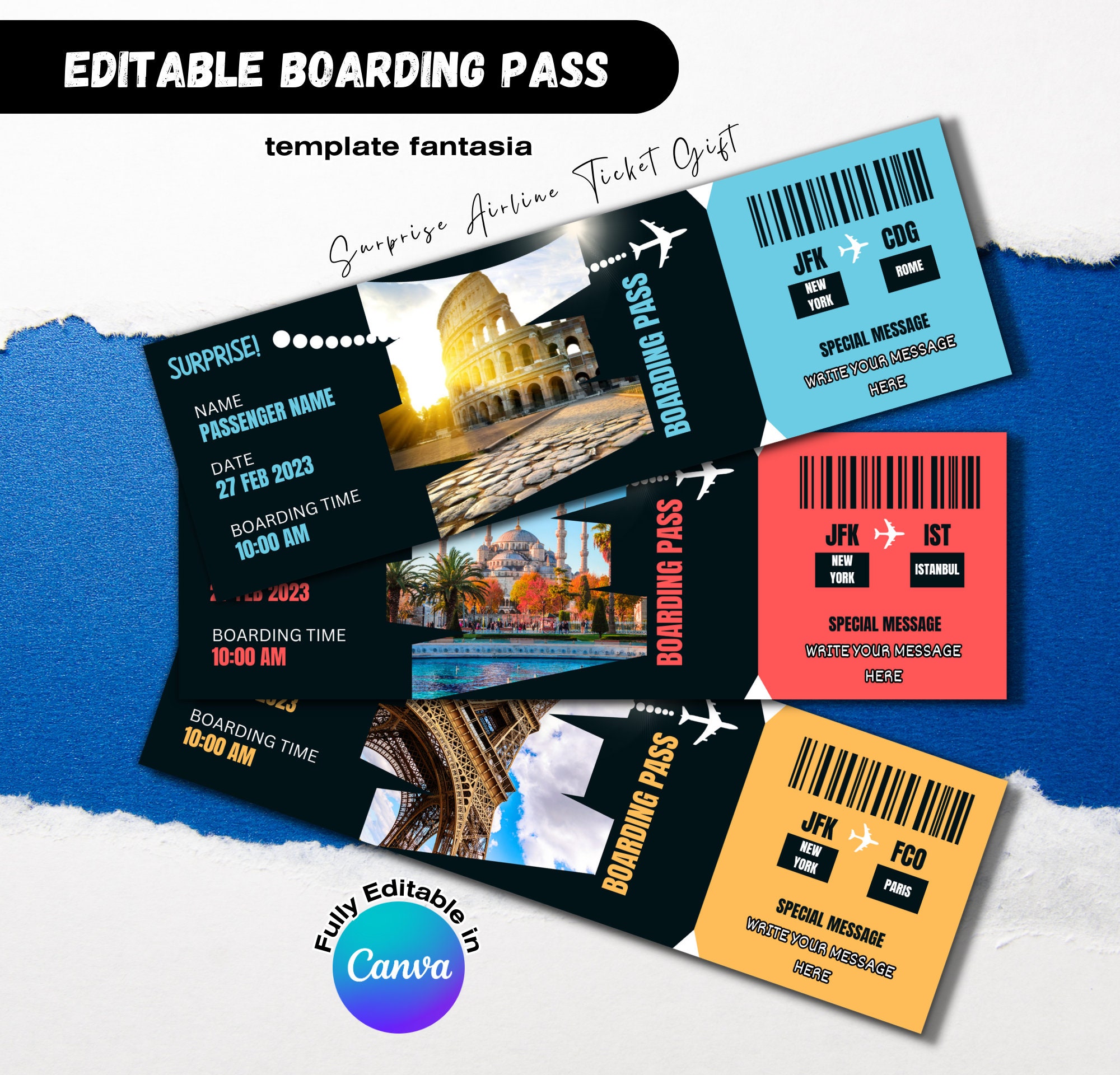Custom Boarding Pass, Faux Boarding Pass, Airline Ticket Canva, Fake ...