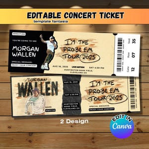Editable Morgan Wallen Concert Ticket Template | Printable Gift Ticket for One Night at a Time Tour 2025