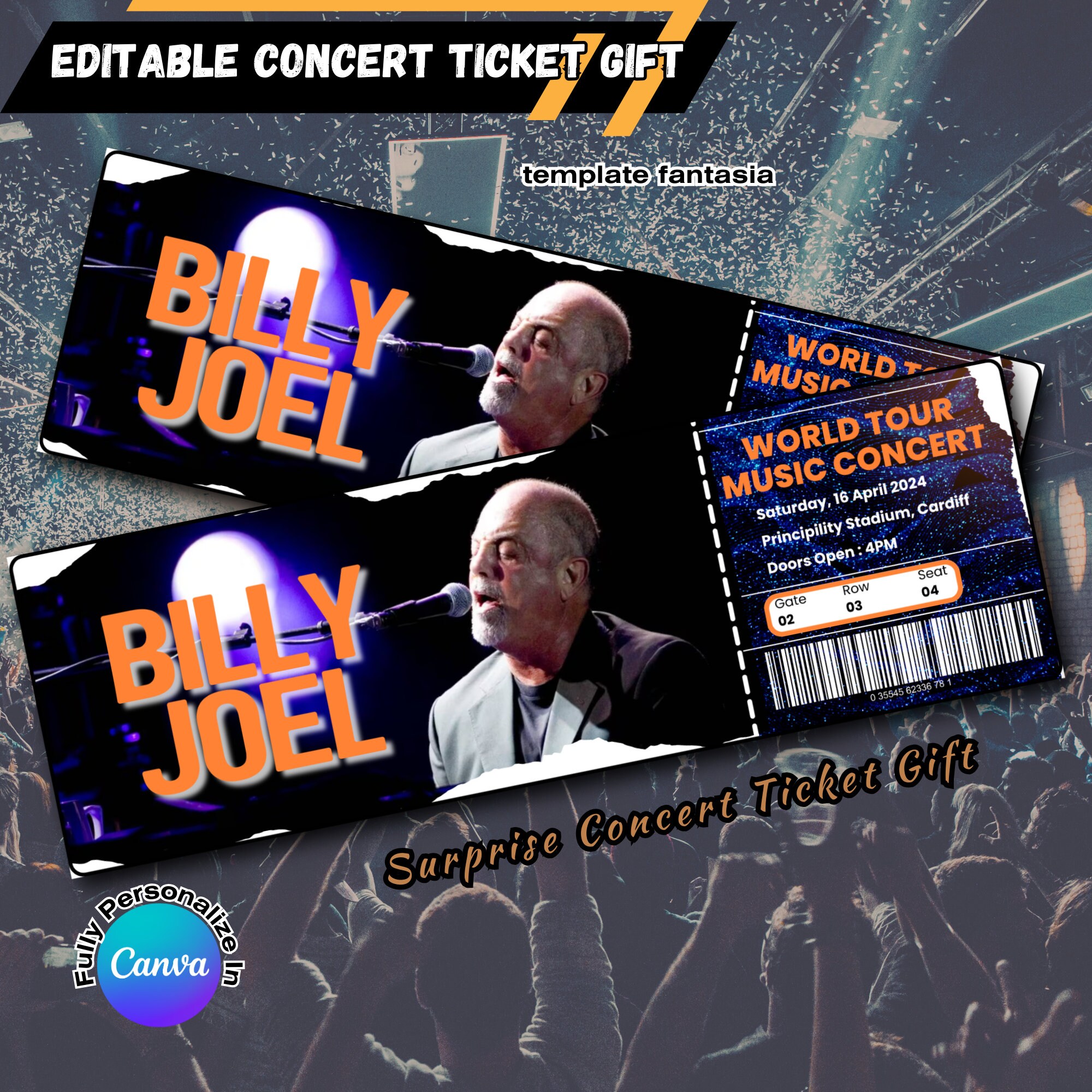 Printable Billy Joel Ticket, 2024 World Tour, Fake Concert Tickets