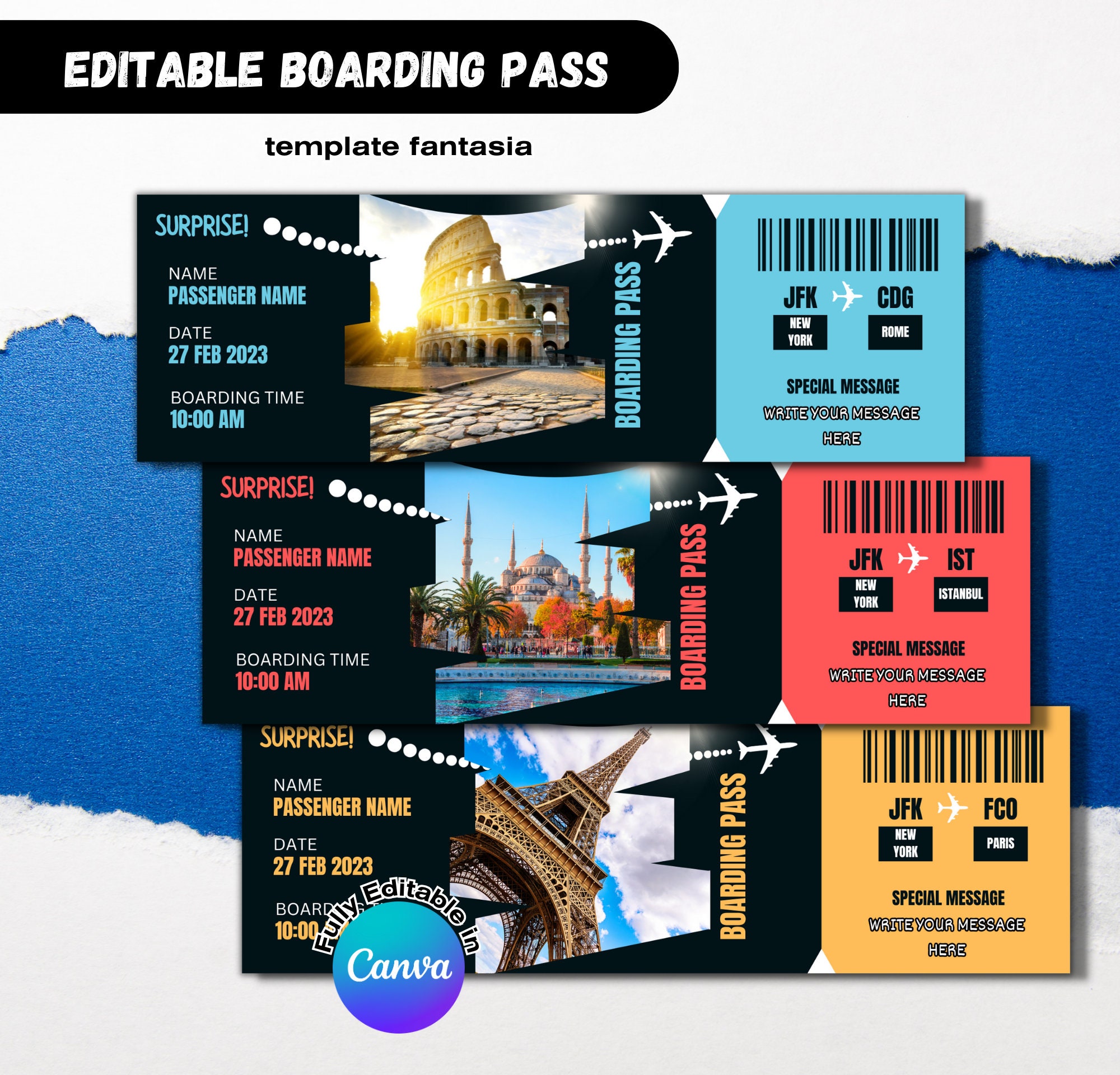 Custom Boarding Pass, Faux Boarding Pass, Airline Ticket Canva, Fake ...