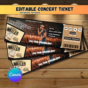 Bearbeitbare Morgan Wallen Konzertkarten-Vorlage | Druckbares Geschenkticket für One Night at a Time Tour 2025