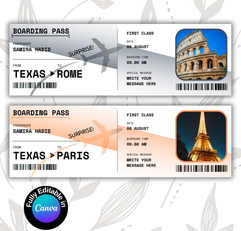 Custom Boarding Pass,faux Boarding Pass,airline Ticket Canva,fake Plane ...