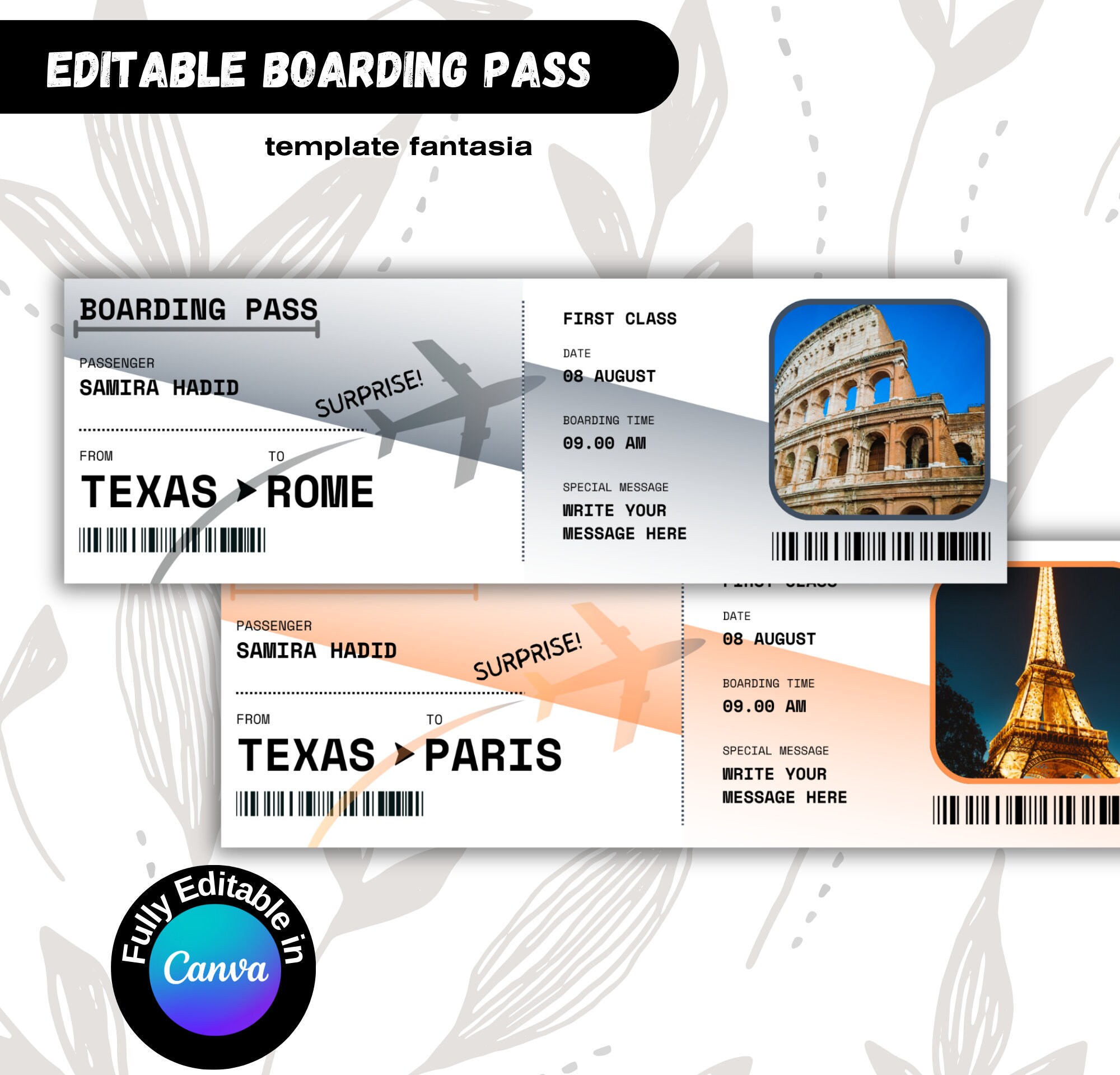 Custom Boarding Pass,faux Boarding Pass,airline Ticket Canva,fake Plane ...