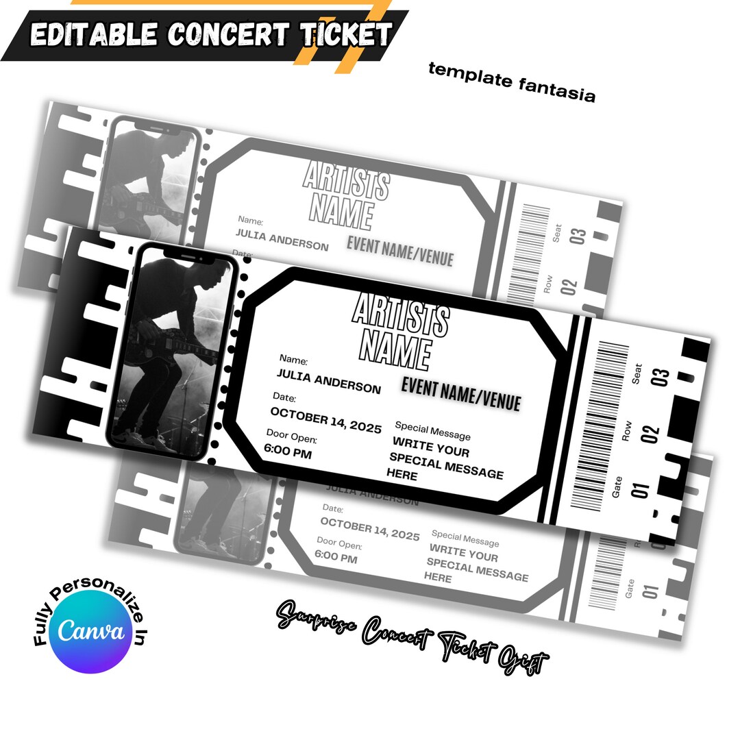 Customised Ticket, Fake Concert Ticket, Concert Ticket Print, Custom ...
