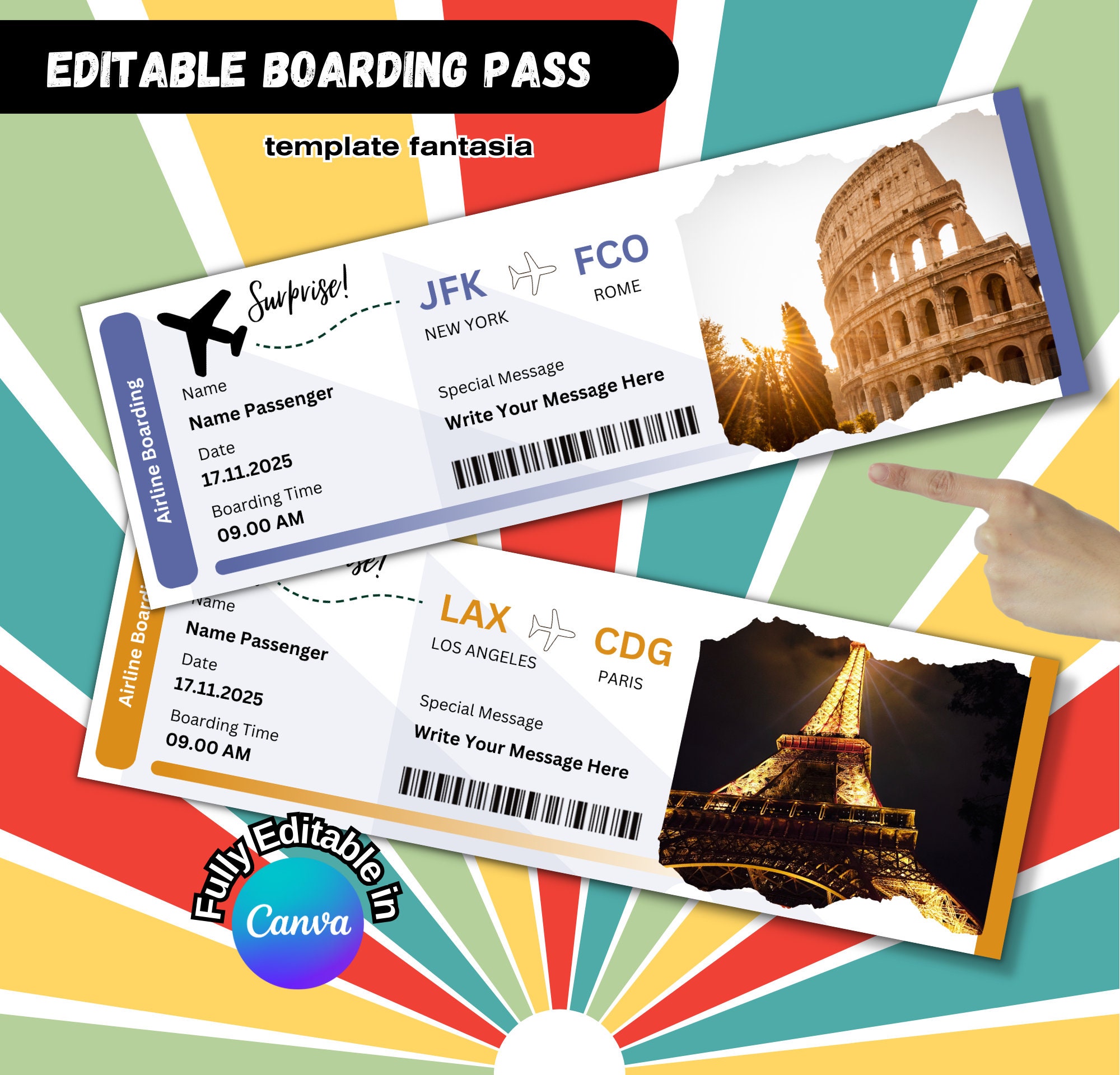 Custom Boarding Pass,faux Boarding Pass,airline Ticket Canva,fake Plane ...