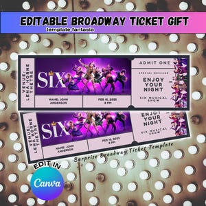 Personalized SIX Broadway Ticket | Thrilling Broadway Faux Ticket Surprise Gift Download | Editable Theatre Ticket Gift