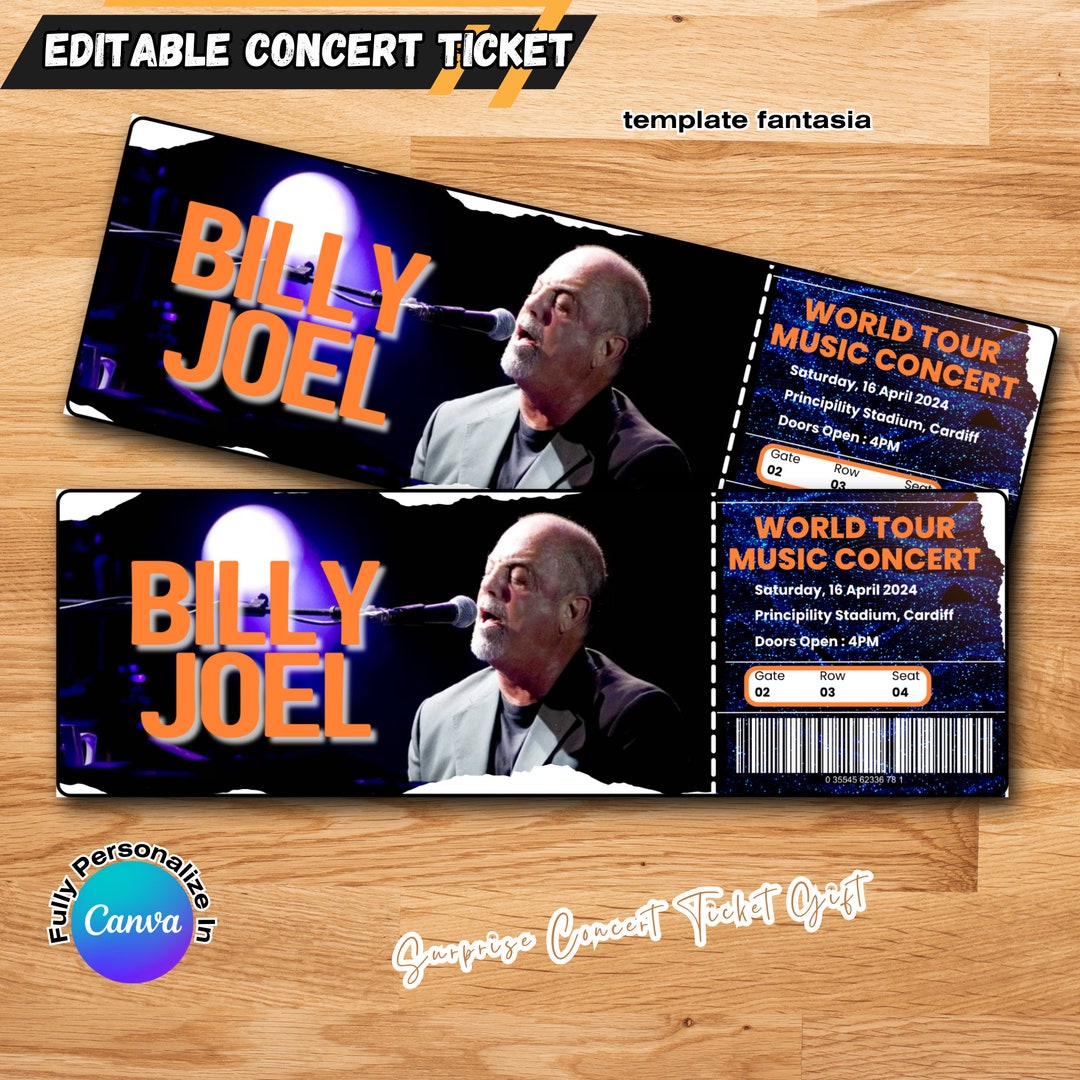 Printable Billy Joel Ticket, 2024 World Tour, Fake Concert Tickets