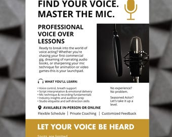 Voice Over Lessons Flyer Template: Editable Canva Coaching Promo (Digital Download)