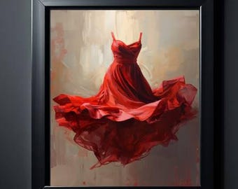 Red Dress Impressionist Art Print: Dancer Gift, Theater Decor (Digital Download)