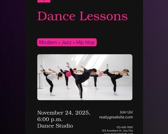 Editable Dance Lessons Flyer | Canva Template for Teachers | Customizable Dance Lesson Advertising